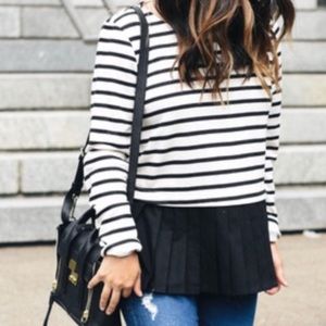 PLEIONE • Striped Peplum Twofer Sweatshirt Top L